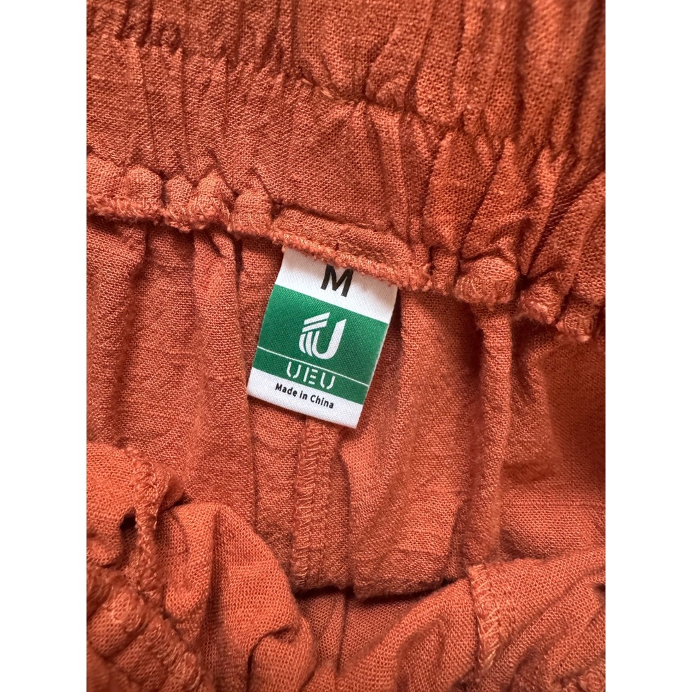 UEU Paperbag Shorts Women Medium Rust Orange Excellent Linen Blend Drawstring - Picture 4 of 6